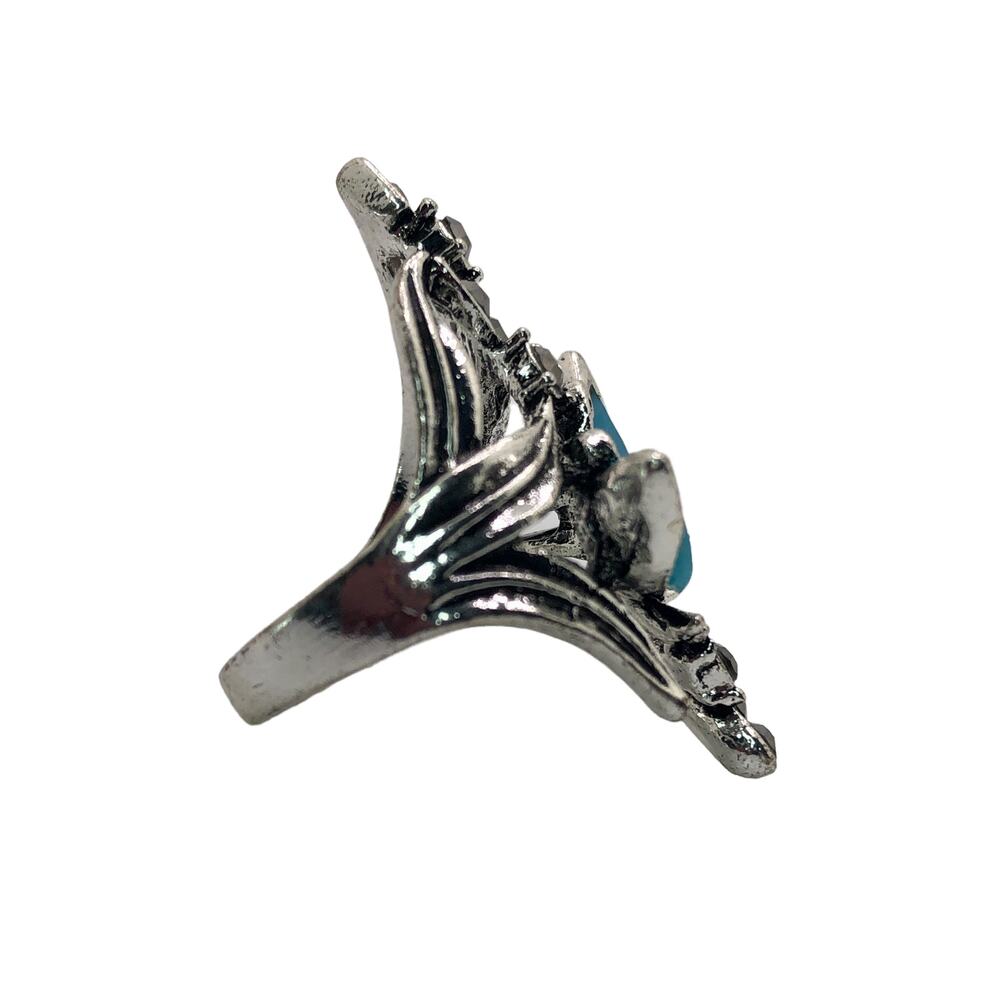 Silver Butterfly Rhinestone Statement Ring - Size 8 - Picture 5 of 7